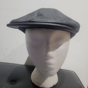Black Geniune Leather Newsboy Cap